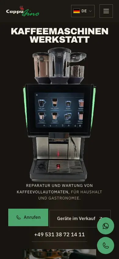 Die Website von CappuGino auf dem Handy